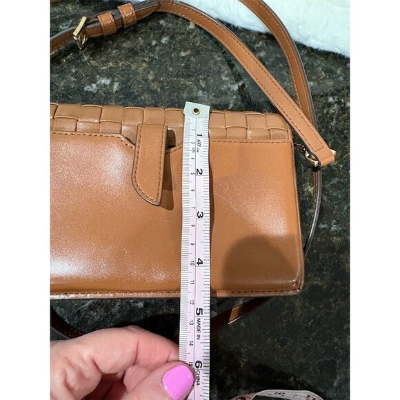 Michael Kors Crossbody Phone Bag Wallet Purse Brown Woven Small Gold Logo - Picture 4 of 10